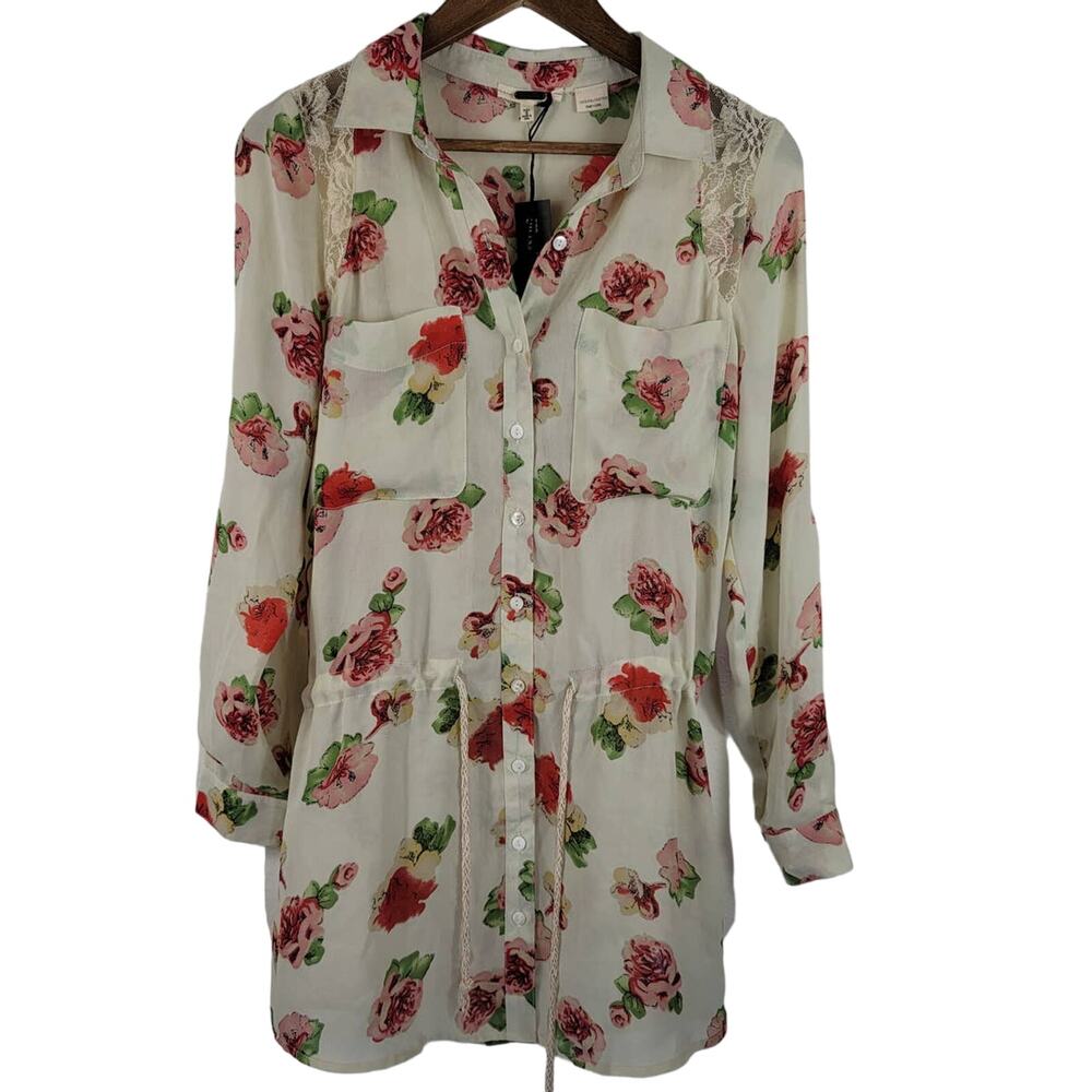 Miss Me Christensen's Roses Floral Lightweight Tunic Blouse Women S NWT MSRP 69